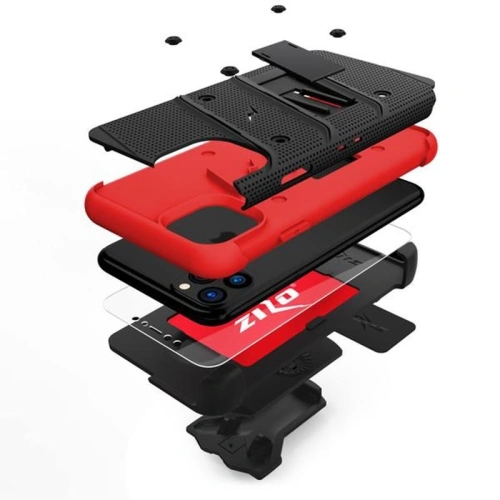 Pancerne etui Zizo Bolt Cover Apple iPhone 11 Pro ze szkłem 9H na ekran + podstawka & uchwyt do paska (Black/Red)