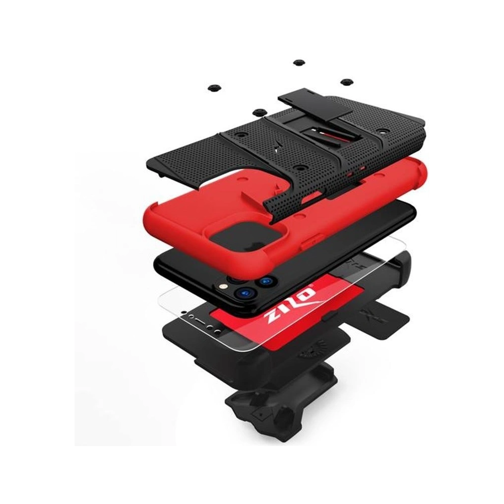 Hurtownia GSM - Pancerne etui Zizo Bolt Cover Apple iPhone 11 Pro se sklem 9H na displej + stojánek & držák na pás (Černá/Červená) - ZIZ017BLKRED - {ean13} - Hurt