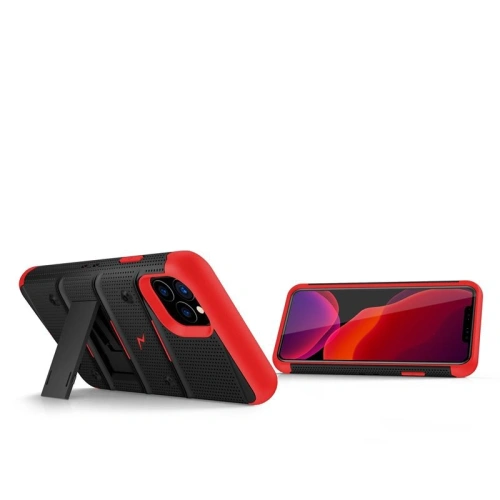 Pancerne etui Zizo Bolt Cover Apple iPhone 11 Pro ze szkłem 9H na ekran + podstawka & uchwyt do paska (Black/Red)