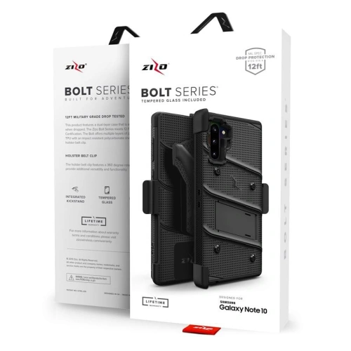 Pancerne etui Zizo Bolt Cover Samsung Galaxy Note 10 oraz podstawka & uchwyt do paska (Black/Black)