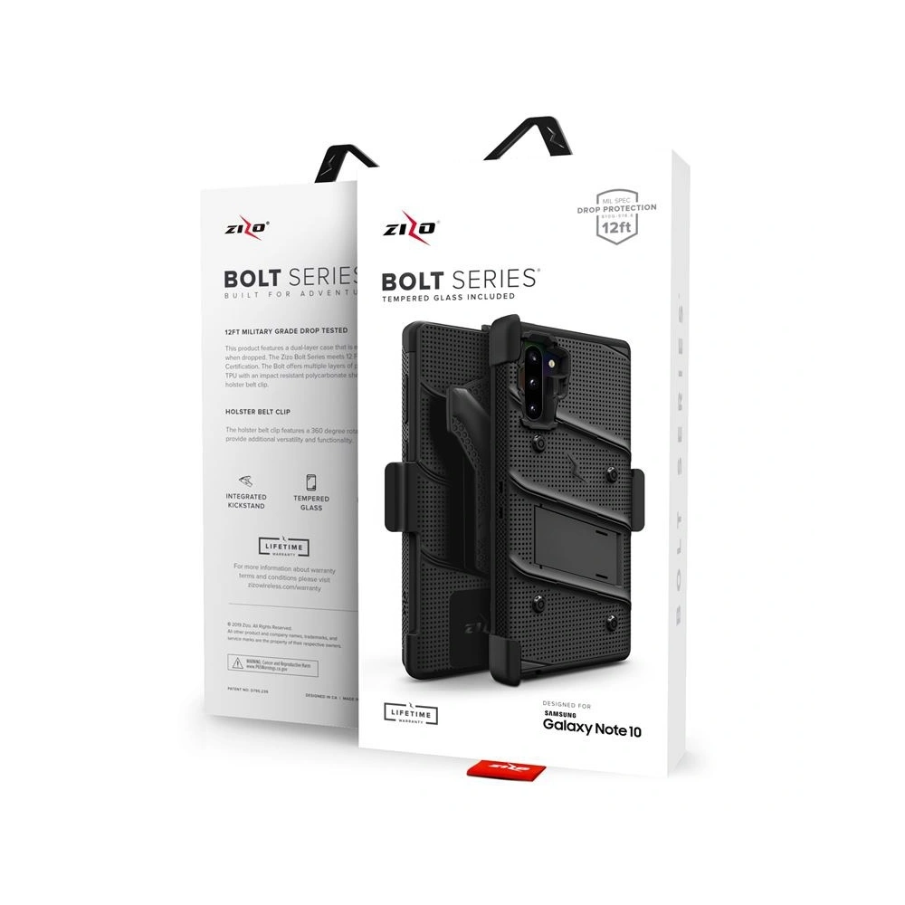Hurtownia GSM - Pancéřové pouzdro Zizo Bolt Cover Samsung Galaxy Note 10 a základna & držák na pás (Černá/Černá) - ZIZ019BLK - {ean13} - Hurt