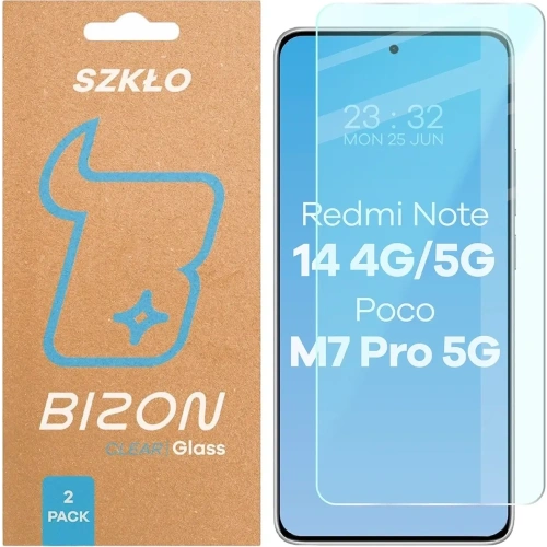 Szkło hartowane Bizon Glass Clear Duo do Xiaomi Redmi Note 14 4G / 5G / POCO M7 Pro 5G [2 PACK]