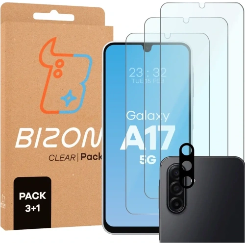 3x Szkło na ekran + szkło na aparat Bizon Glass Clear Pack do Samsung Galaxy A17 5G