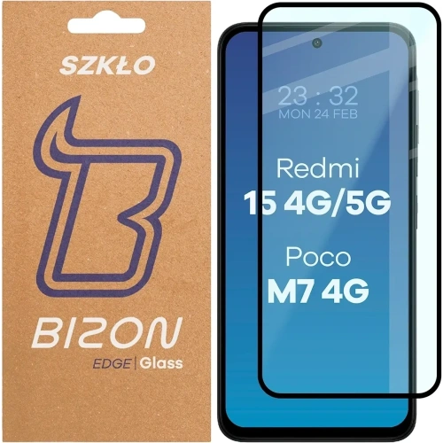 Szkło hartowane Bizon Glass Edge 2 do Xiaomi Redmi 15 4G / 5G / POCO M7 4G czarna ramka