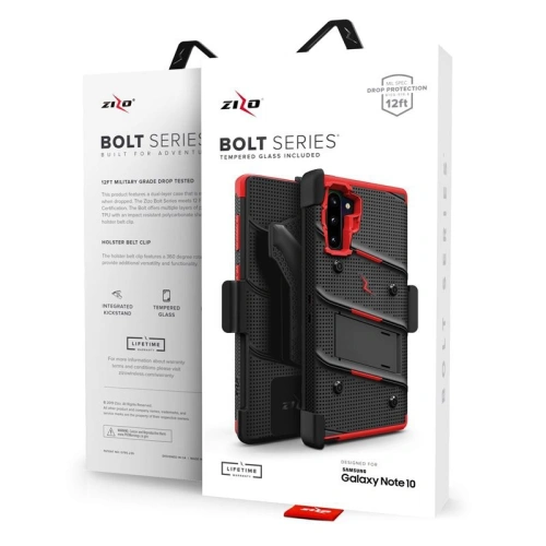 Pancerne etui Zizo Bolt Cover Samsung Galaxy Note 10 oraz podstawka & uchwyt do paska (Black/Red)