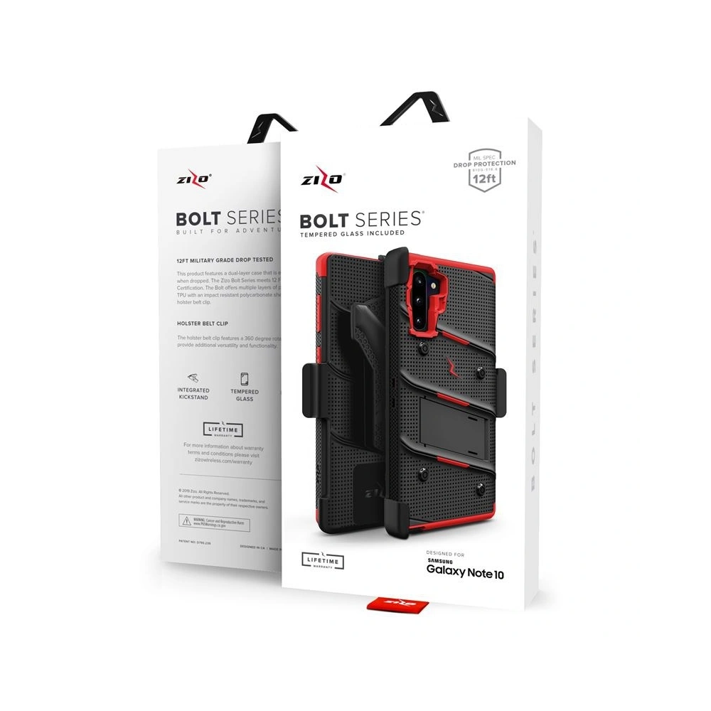 Hurtownia GSM - Pancéřové pouzdro Zizo Bolt Cover Samsung Galaxy Note 10 a základna & držák na pás (Černá/Červená) - ZIZ020BLKRED - {ean13} - Hurt
