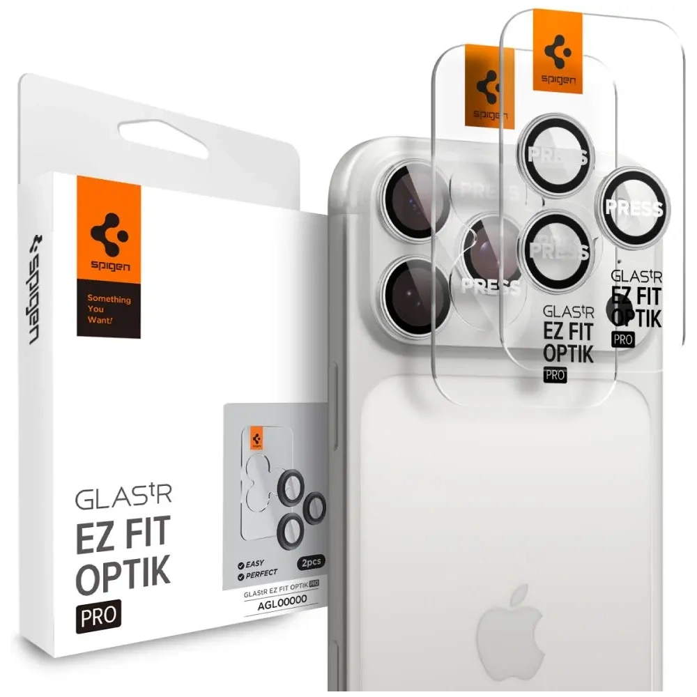 Osłona aparatu Spigen Optik Pro Glas.tr ez Fit Camera Protector do Apple iPhone 16 Pro / Max / 17 Pro / Max Silver [2 PACK]
