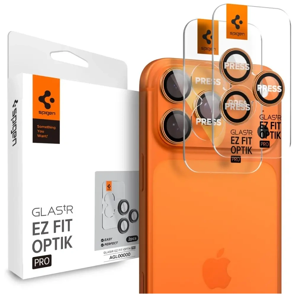 Osłona aparatu Spigen Optik Pro Glas.tr ez Fit Camera Protector do Apple iPhone 16 Pro / Max / 17 Pro / Max Orange [2 PACK]