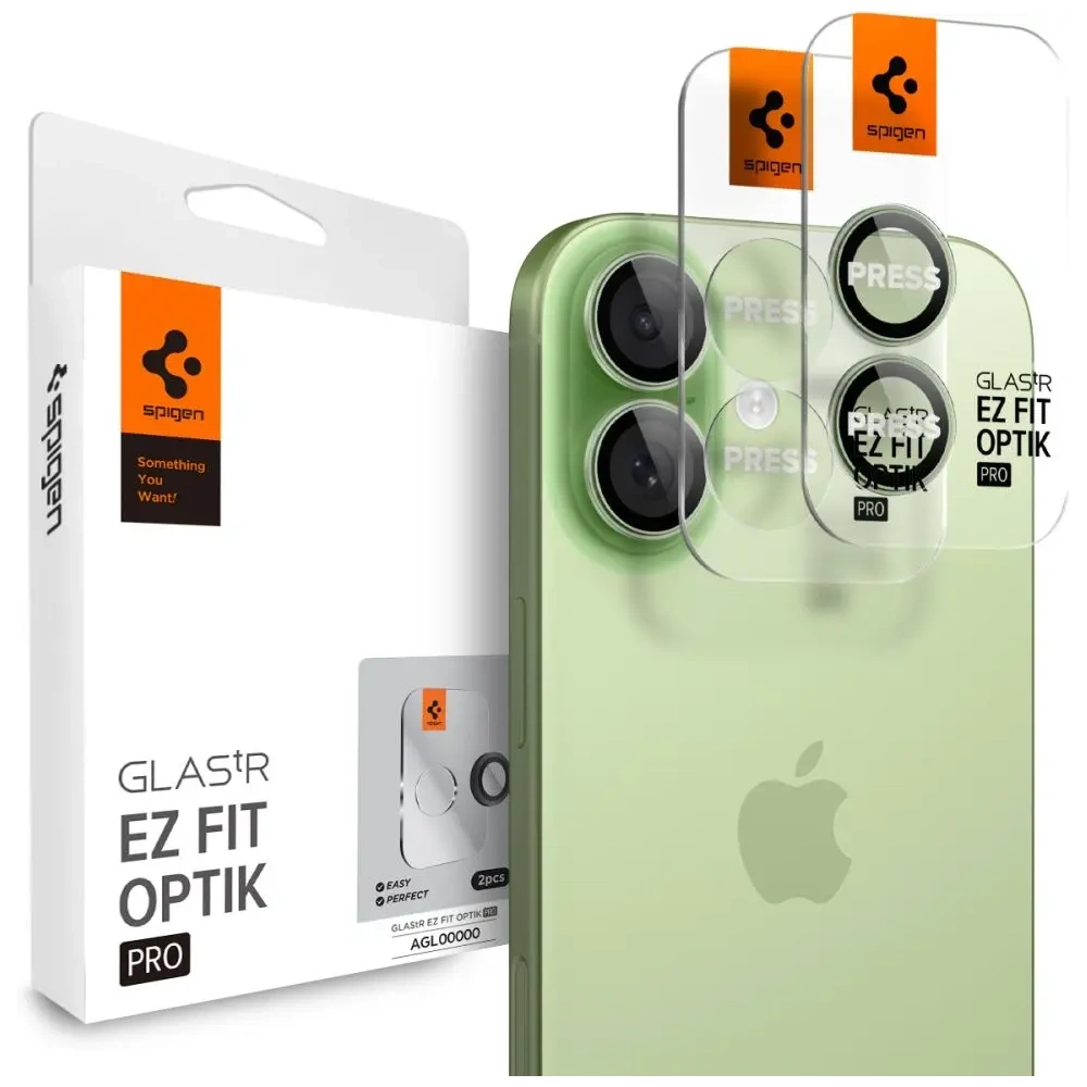Osłona aparatu Spigen Optik Pro Glas.tr ez Fit Camera Protector do Apple iPhone 16 / 16 Plus / 17 Green [2 PACK]