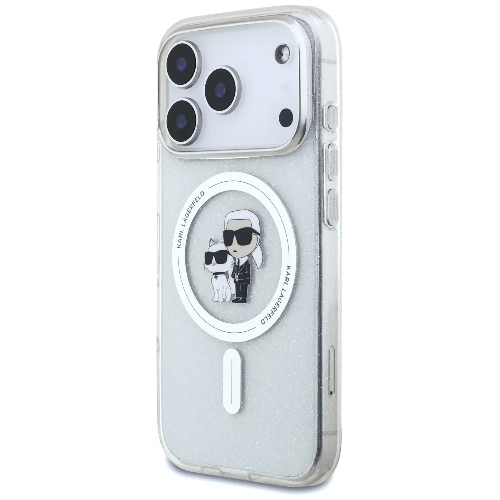 Etui Karl Lagerfeld IML Karl Choupette Glitter MagSafe do Apple iPhone 17 Pro Max przezroczysty