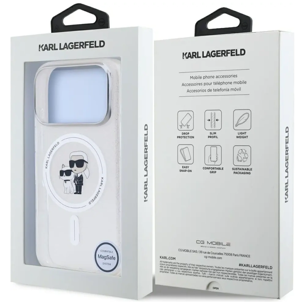 Etui Karl Lagerfeld IML Karl Choupette Glitter MagSafe do Apple iPhone 17 Pro Max przezroczysty