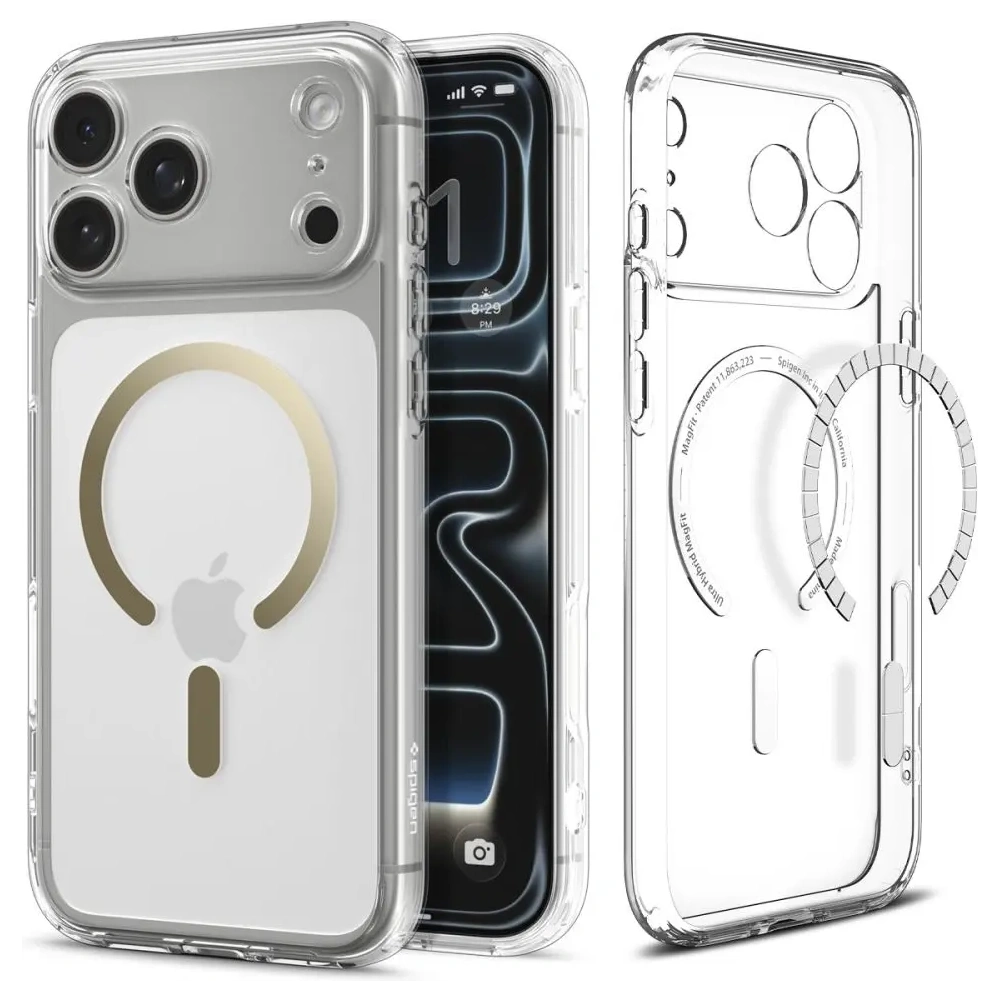 Etui Spigen Ultra Hybrid Mag MagSafe do Apple iPhone 17 Pro Max Clear/gold