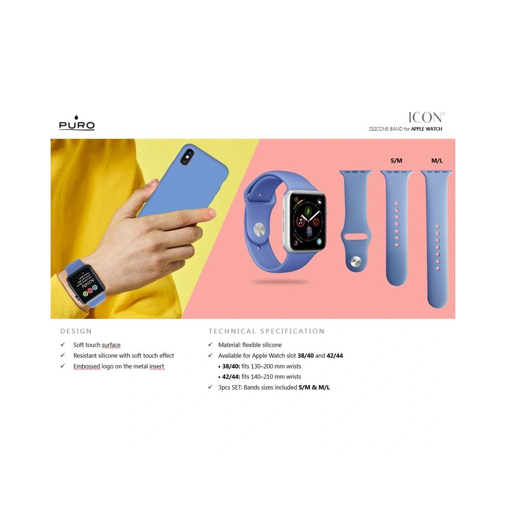 Hurtownia GSM - Elastický pásek PURO ICON Band Apple Watch 4/5/6/7/SE/8/9/Ultra 44/45/49mm (S/M & M/L) (Taupe) - PUR141GRY - {ean13} - Hurt