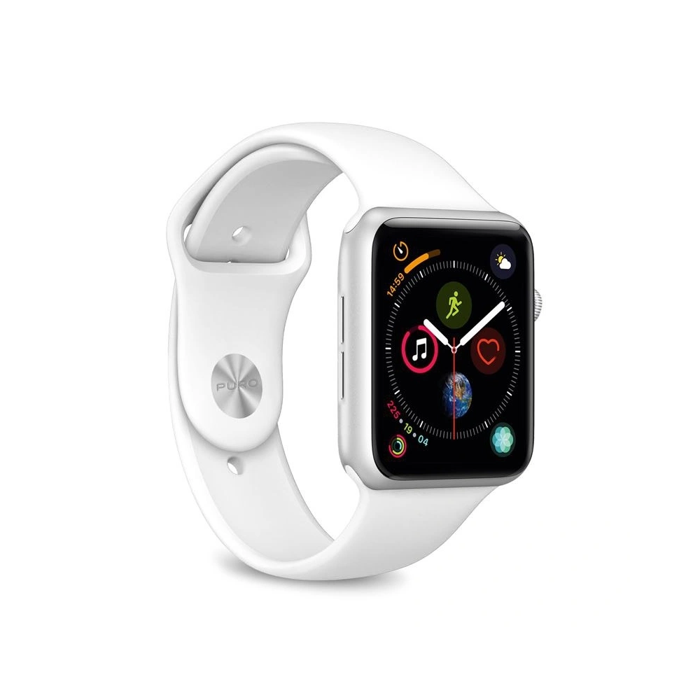 Elastický pásek PURO ICON Band Apple Watch 4/5/6/7/SE/8/9/Ultra 44/45/49mm (S/M & M/L) (bílý)