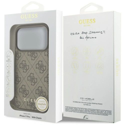 Etui Guess 4G Charms Collection MagSafe do Apple iPhone 17 Pro brązowy