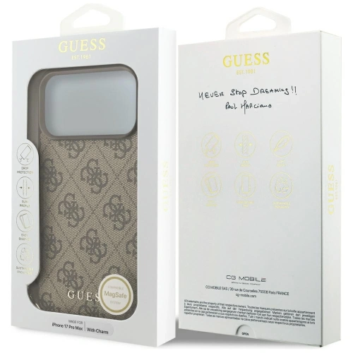 Etui Guess 4G Charms Collection MagSafe do Apple iPhone 17 Pro Max brązowy