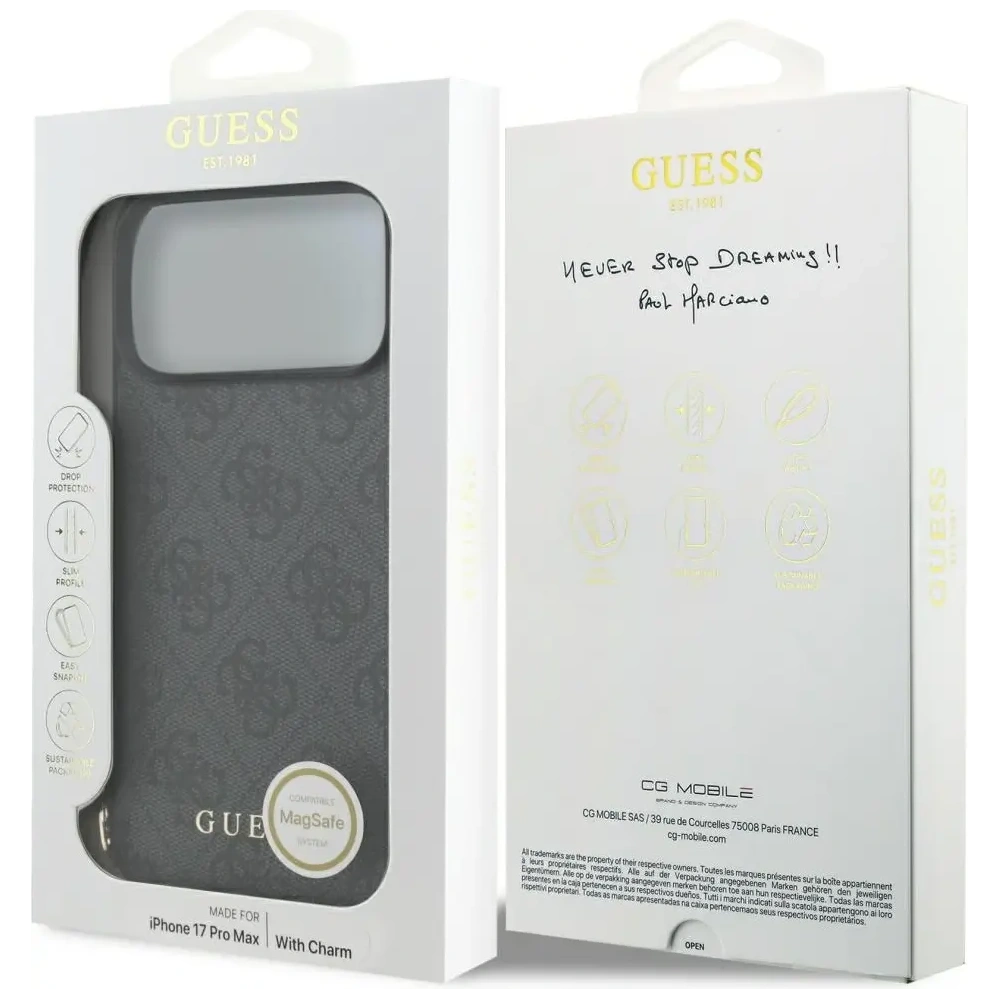 Etui Guess 4G Charms Collection MagSafe do Apple iPhone 17 Pro Max czarny