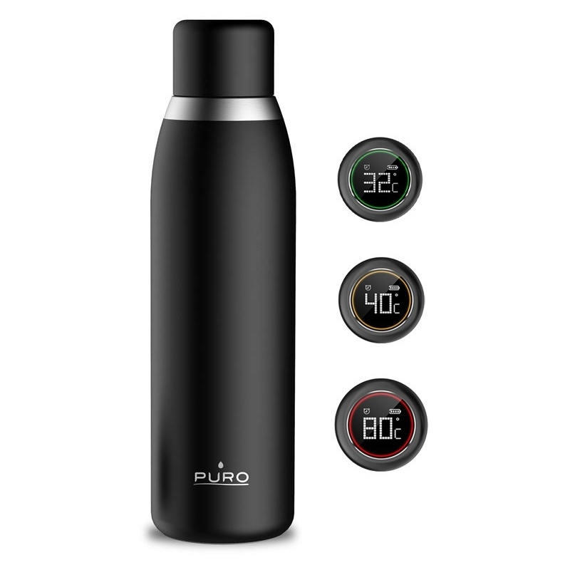 Hurtownia Puro - 8033830282331 - PUR144BLK - Butelka termiczna PURO Smart Bottle 500ml INOX z inteligentną nakrętka LED (Black) - B2B homescreen