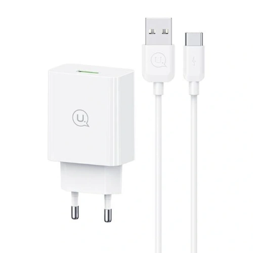 Ładowarka sieciowa USAMS 18W + kabel USB-A / USB-C 1m Fast Charging biały