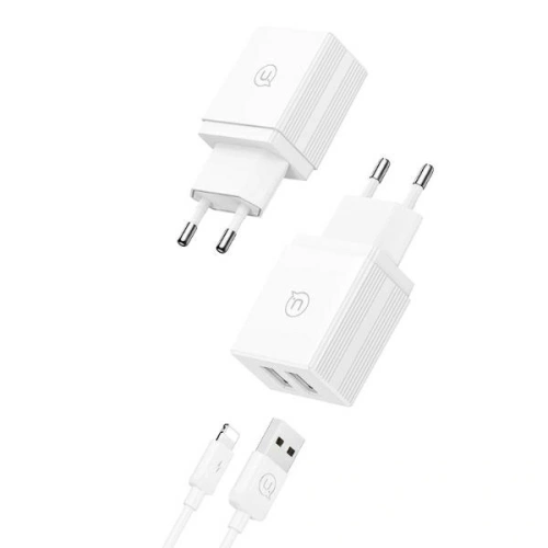 Ładowarka sieciowa USAMS 2xUSB-A 18W + kabel USB-A / Lightning Fast Charging biały