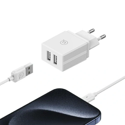 Ładowarka sieciowa USAMS 2xUSB-A 18W + kabel USB-A / Lightning Fast Charging biały
