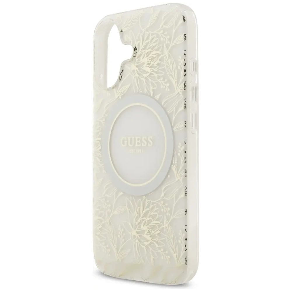 Etui Guess IML Flowers Electro Pearl Strap MagSafe do Apple iPhone 17 biały