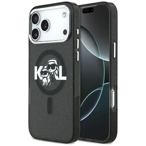 Etui Karl Lagerfeld IML Glitter Karl & Choupette Sketch Logo MagSafe do Apple iPhone 17 Pro Max czarny
