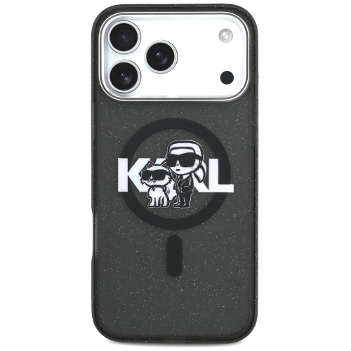 Etui Karl Lagerfeld IML Glitter Karl & Choupette Sketch Logo MagSafe do Apple iPhone 17 Pro Max czarny