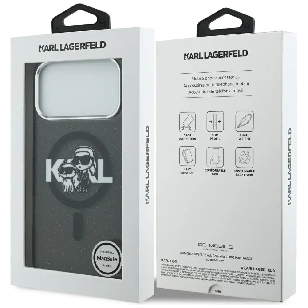 Etui Karl Lagerfeld IML Glitter Karl & Choupette Sketch Logo MagSafe do Apple iPhone 17 Pro Max czarny