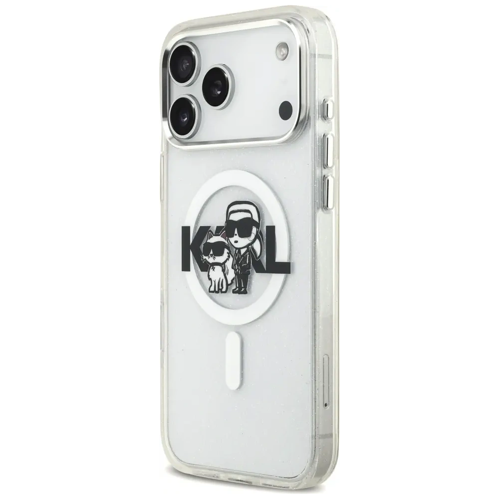 Etui Karl Lagerfeld IML Glitter Karl & Choupette Sketch Logo MagSafe do Apple iPhone 17 Pro Max przezroczysty