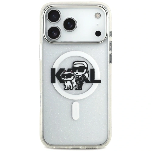 Etui Karl Lagerfeld IML Glitter Karl & Choupette Sketch Logo MagSafe do Apple iPhone 17 Pro Max przezroczysty