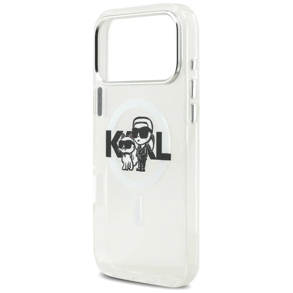Etui Karl Lagerfeld IML Glitter Karl & Choupette Sketch Logo MagSafe do Apple iPhone 17 Pro Max przezroczysty