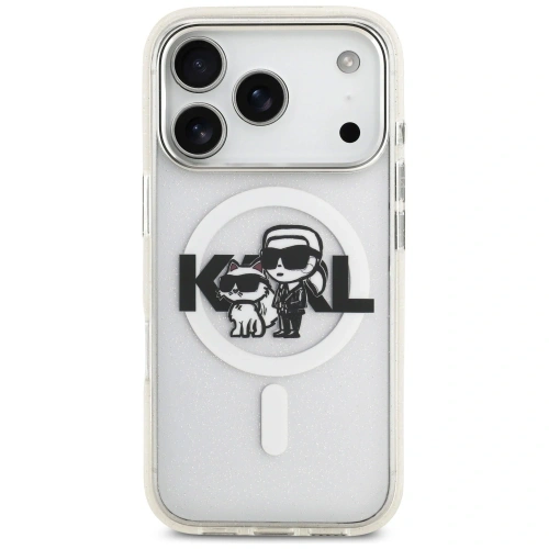Etui Karl Lagerfeld IML Glitter Karl & Choupette Sketch Logo MagSafe do Apple iPhone 17 Pro przezroczysty