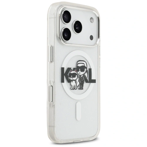 Etui Karl Lagerfeld IML Glitter Karl & Choupette Sketch Logo MagSafe do Apple iPhone 17 Pro przezroczysty