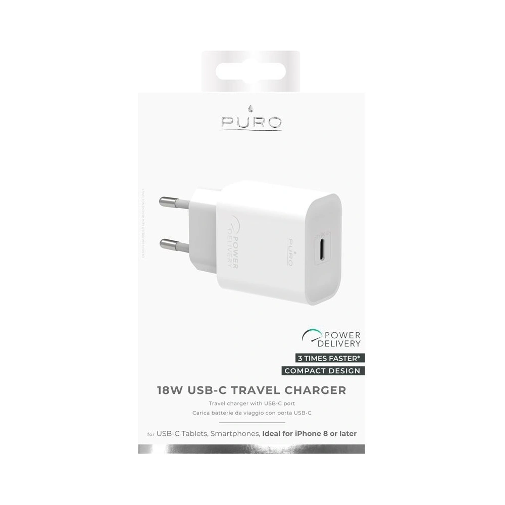 Hurtownia GSM - Nabíječka do sítě Puro Fast Charger Power Delivery Mini Travel Charger USB-C, 18 W (bílá) - PUR151WHT - {ean13} - Hurt