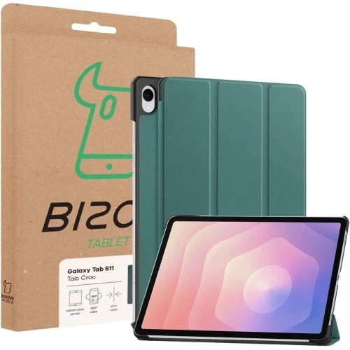 Etui z klapką Bizon Case Tab Croc do Samsung Galaxy Tab S11 ciemnozielone