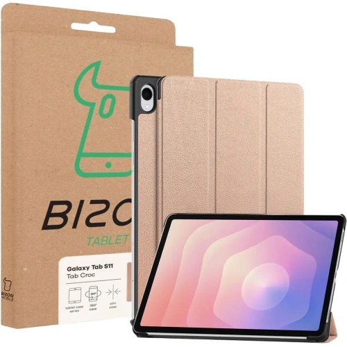 Etui z klapką Bizon Case Tab Croc do Samsung Galaxy Tab S11 różowozłote