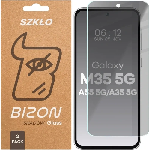 Prywatyzujące szkło hartowane Bizon Glass Clear Shadow do Samsung Galaxy M35 5G / A35 5G / A55 5G przyciemniane [2 PACK]