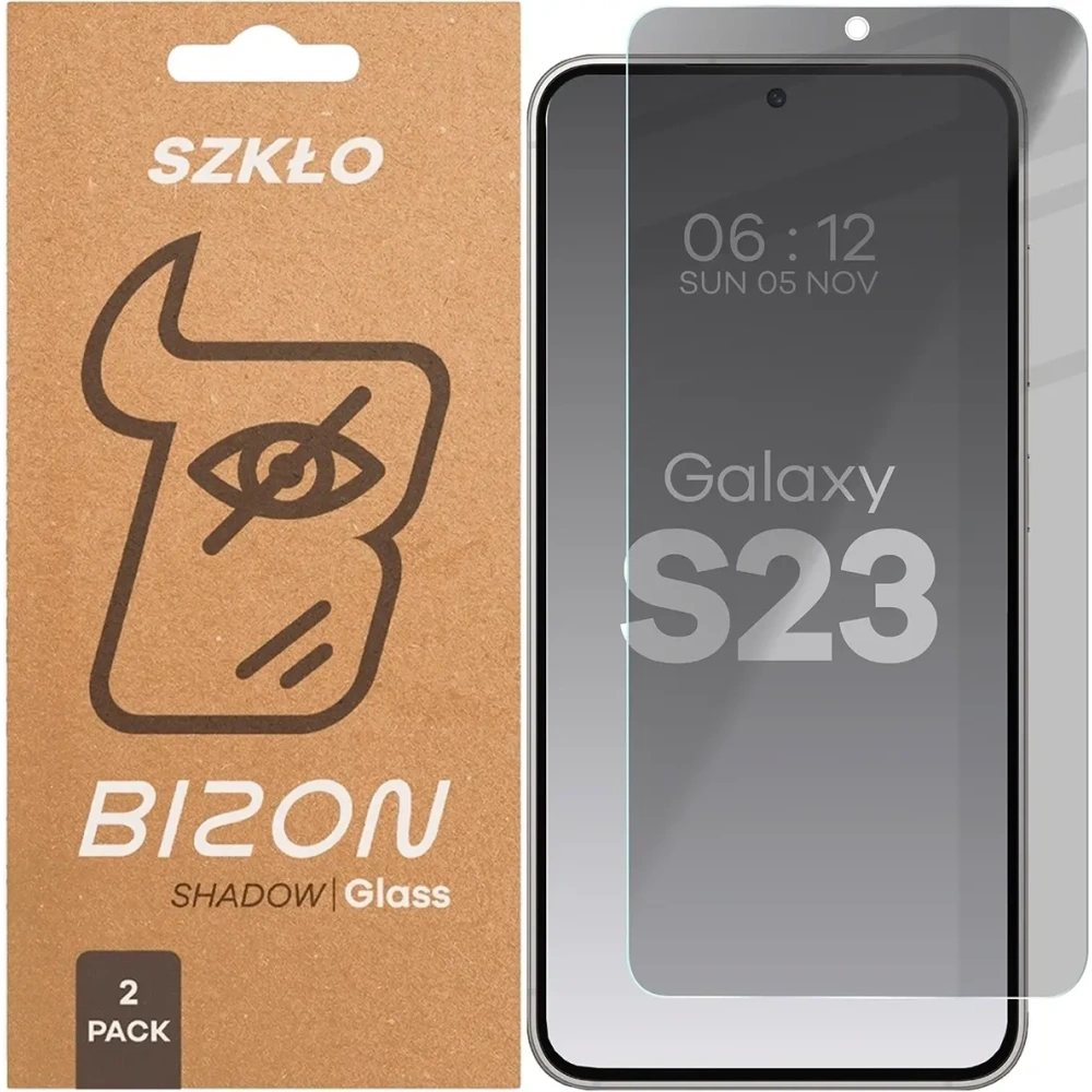 Prywatyzujące szkło hartowane Bizon Glass Clear Shadow do Samsung Galaxy S23 przyciemniane [2 PACK]