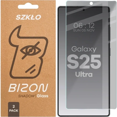 Prywatyzujące szkło hartowane Bizon Glass Clear Shadow do Samsung Galaxy S25 Ultra przyciemniane [2 PACK]