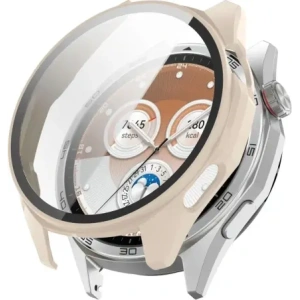Etui ze szkłem do zegarka Bizon Case+Glass Watch do Huawei Watch GT6 46mm beżowe