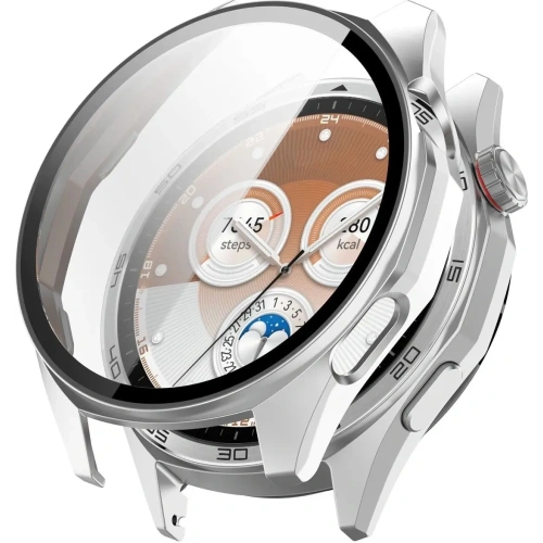 Etui ze szkłem do zegarka Bizon Case+Glass Watch do Huawei Watch GT6 46mm matowe srebrne