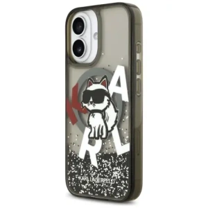 Etui Karl Lagerfeld Liquid Glitter Choupette Logo MagSafe do Apple iPhone 17 czarny