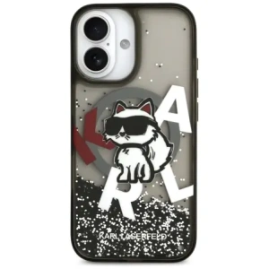 Etui Karl Lagerfeld Liquid Glitter Choupette Logo MagSafe do Apple iPhone 17 czarny