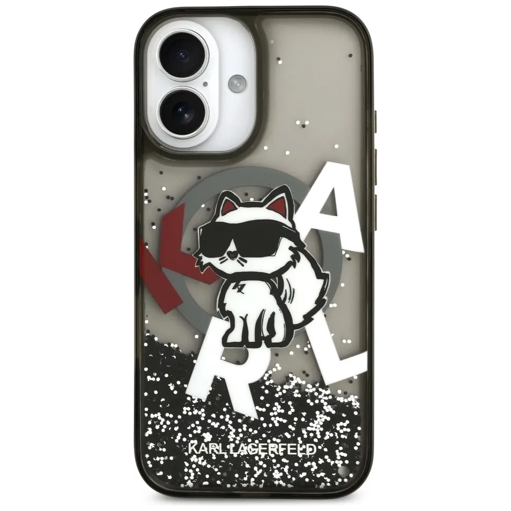 Etui Karl Lagerfeld Liquid Glitter Choupette Logo MagSafe do Apple iPhone 17 czarny