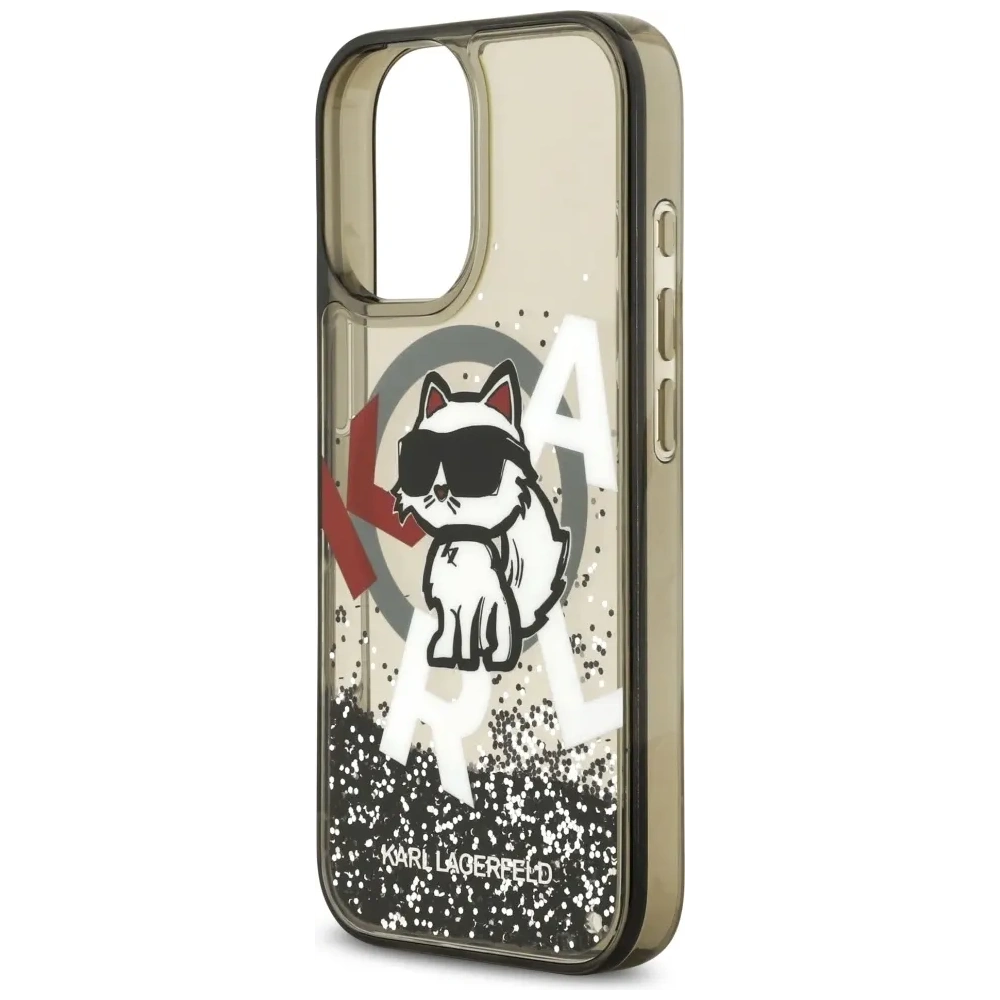 Etui Karl Lagerfeld Liquid Glitter Choupette Logo MagSafe do Apple iPhone 17 czarny