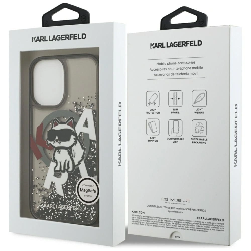 Etui Karl Lagerfeld Liquid Glitter Choupette Logo MagSafe do Apple iPhone 17 czarny