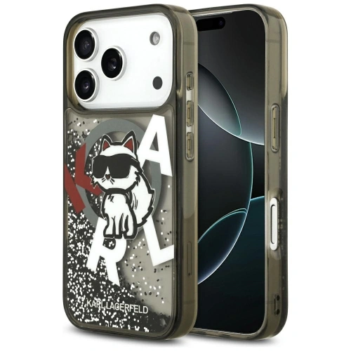 Etui Karl Lagerfeld Liquid Glitter Choupette Logo MagSafe do Apple iPhone 17 Pro czarny