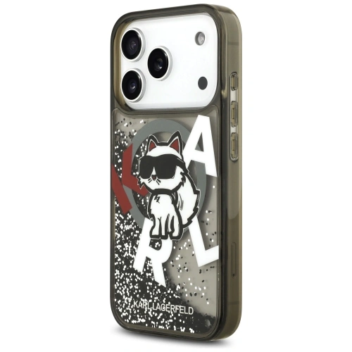 Etui Karl Lagerfeld Liquid Glitter Choupette Logo MagSafe do Apple iPhone 17 Pro czarny