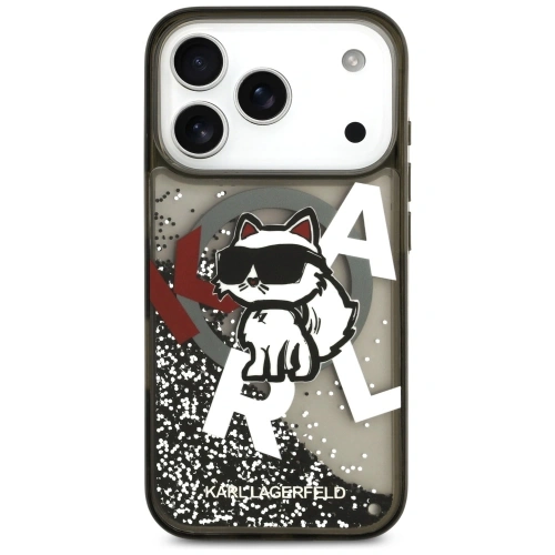 Etui Karl Lagerfeld Liquid Glitter Choupette Logo MagSafe do Apple iPhone 17 Pro czarny